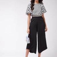 Monochrome Stripes Crop Top with Solid Pants – Trendy & Stylish