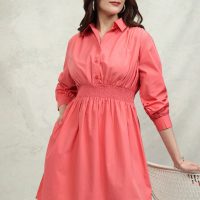 Women Cotton Solid Fit & Flare Mini Dress