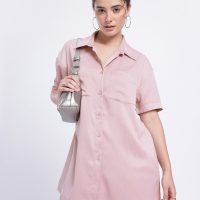 Textured Regular Fit Mini Shirt Dress