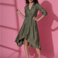 V-Neck Chanderi Silk Wrap Dress