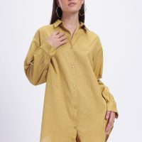 Cuffed Sleeves Relaxed Fit High-Low Mini Shirt Dress